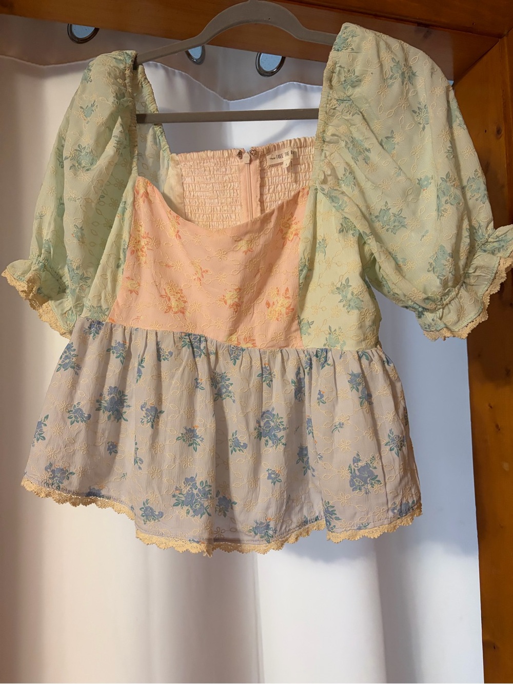 Free the Roses Pastel Floral Patchwork Puff-Sleeve Tunic